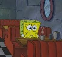 SpongeBob keeping to himself on a rainy day in the cafe. I ...