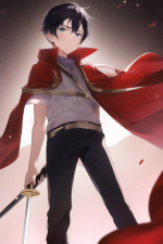 1boy, in the style of sword art online,red coat worn like a cape,{polo shirt,whi s-2799887741.png