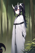 a horned rabbit stabbing through a white skinned, black hair — ponytail — male, s-41851373.png